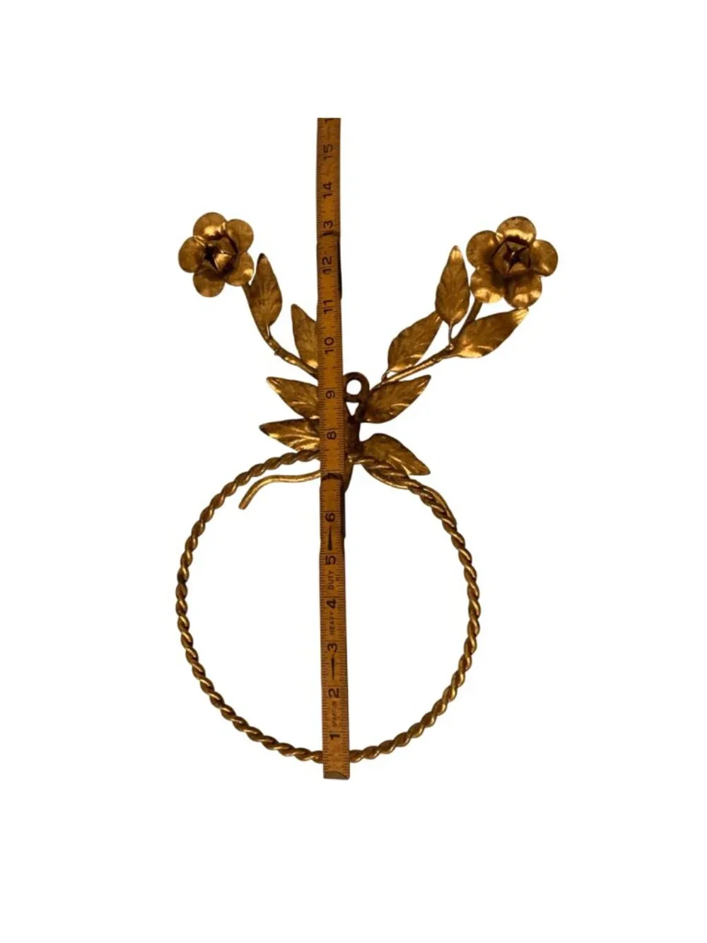 Italian Style Gold Gilt Hollywood Regency Tole Metal Roses Towel Holder